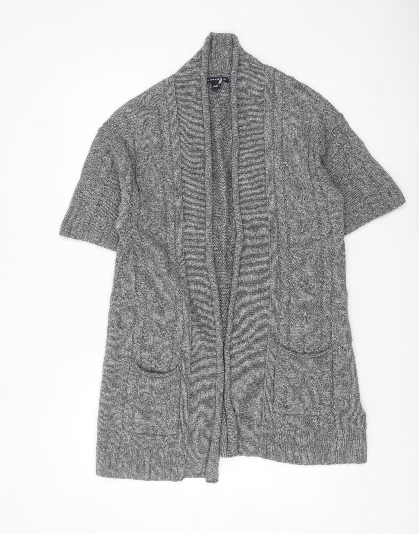 Banana Republic Women Grey Wool Blend Cable-Knit Open Cardigan L