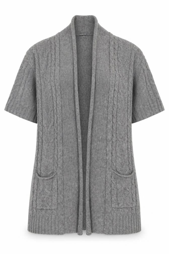 Banana Republic Women Grey Wool Blend Cable-Knit Open Cardigan L