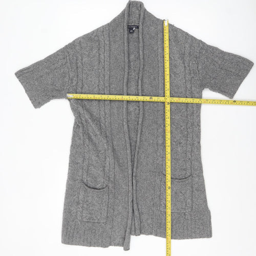 Banana Republic Women Grey Wool Blend Cable-Knit Open Cardigan L