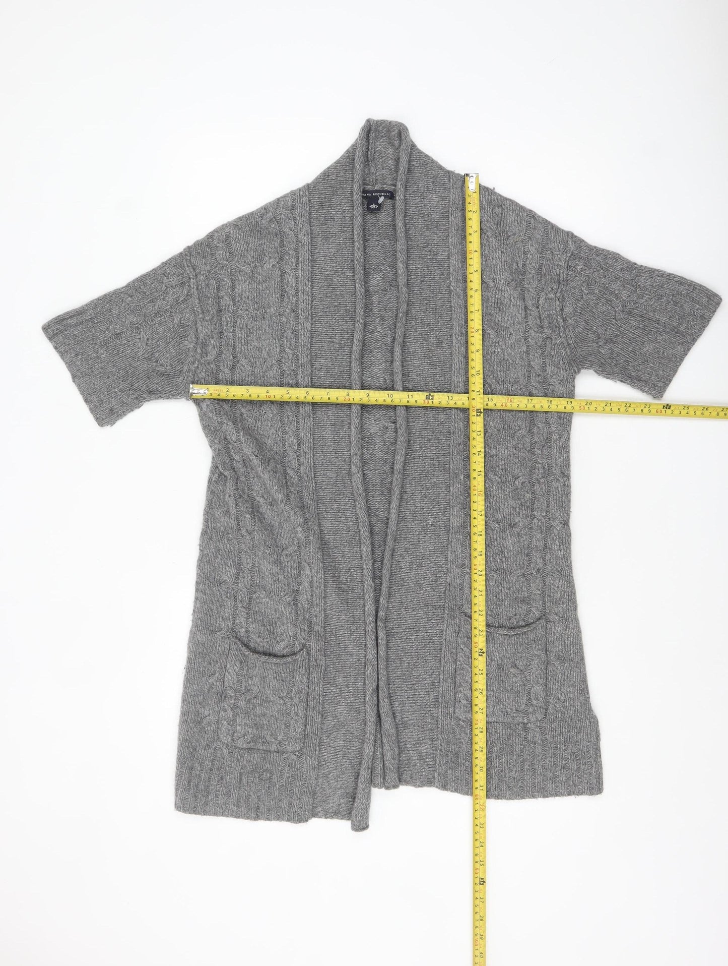 Banana Republic Women Grey Wool Blend Cable-Knit Open Cardigan L
