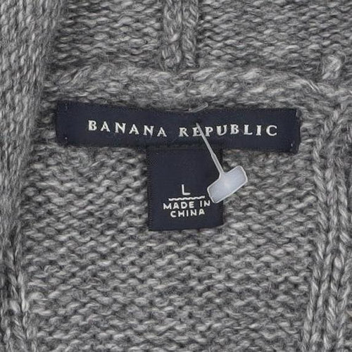 Banana Republic Women Grey Wool Blend Cable-Knit Open Cardigan L