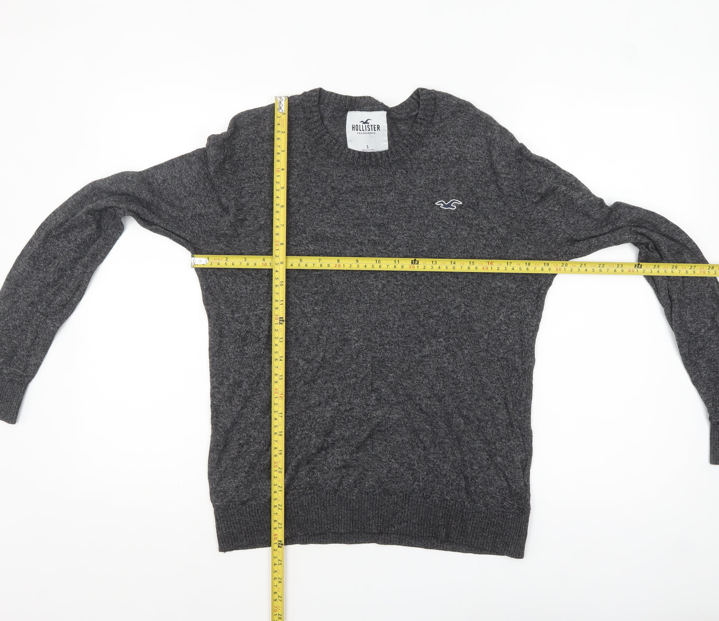 Hollister Men Grey Small Crew Neck Pullover Cotton Knit Jumper