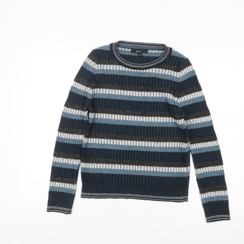 Next Women Blue Striped Acrylic Crew Neck Jumper Size 12