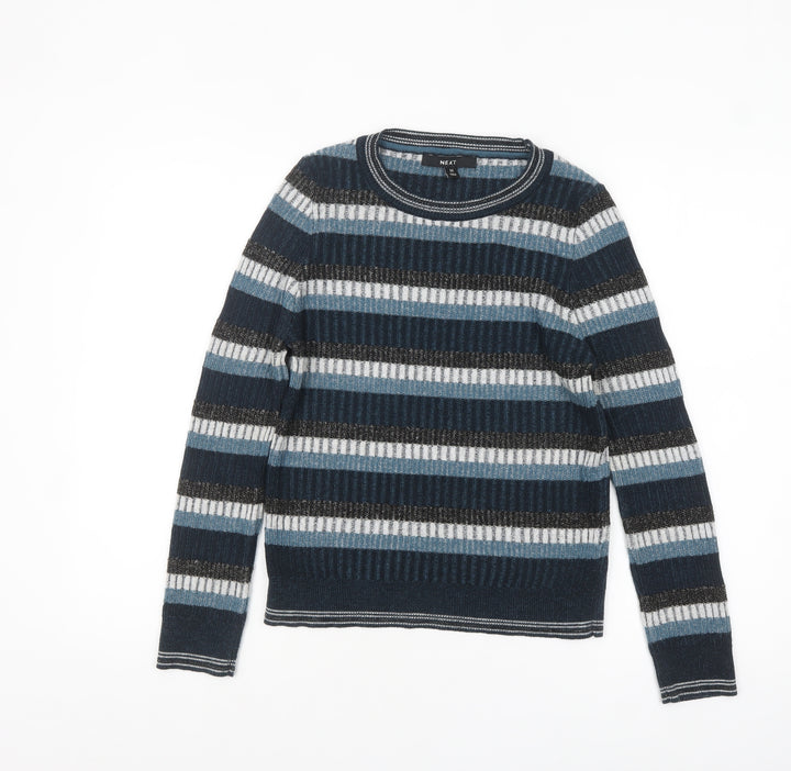 Next Women Blue Striped Acrylic Crew Neck Jumper Size 12