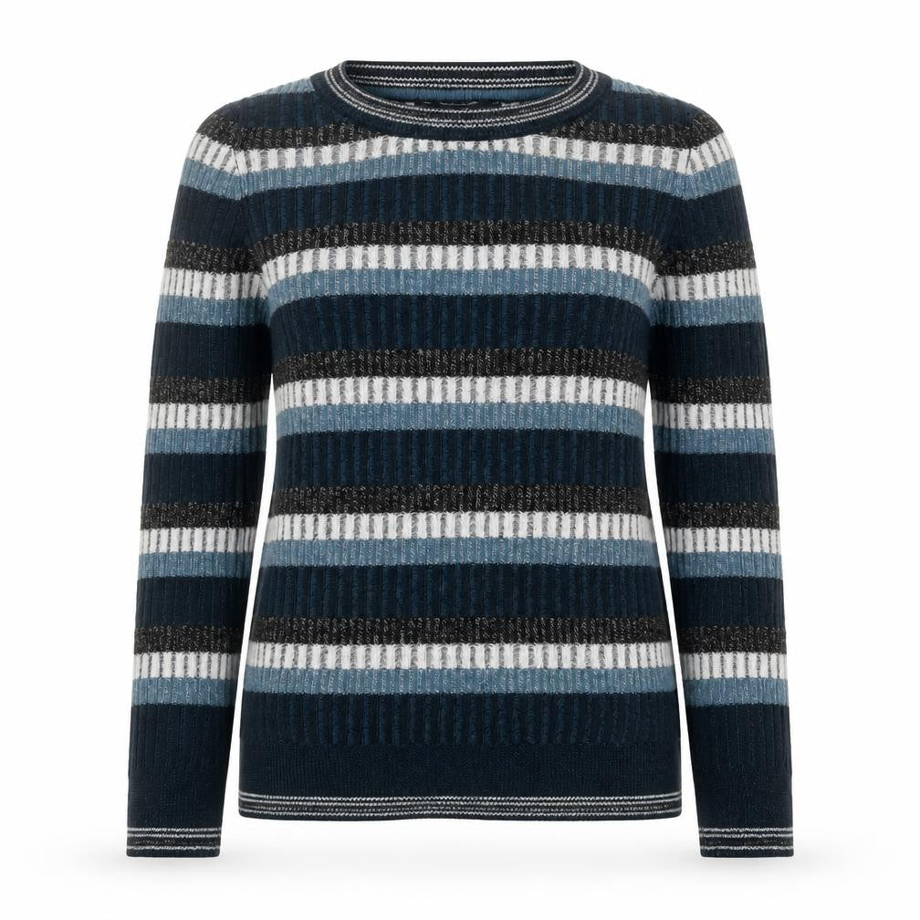Front view of Next Women Blue Striped Acrylic Crew Neck Jumper, size 12