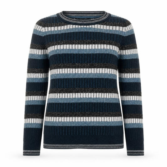 Front view of Next Women Blue Striped Acrylic Crew Neck Jumper, size 12