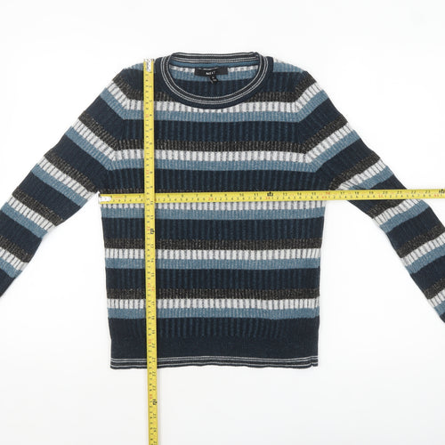 Next Women Blue Striped Acrylic Crew Neck Jumper Size 12