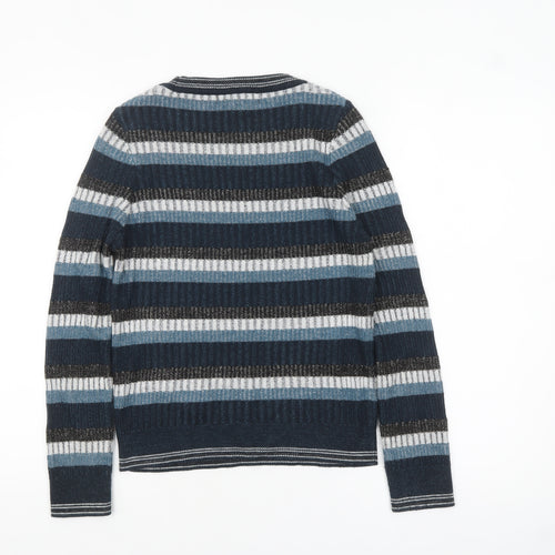 Next Women Blue Striped Acrylic Crew Neck Jumper Size 12