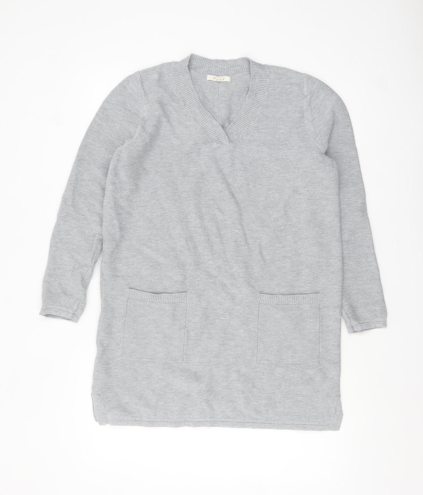 White Stuff Women's Grey V-Neck Tunic Jumper UK 12 Cotton Wool Blend