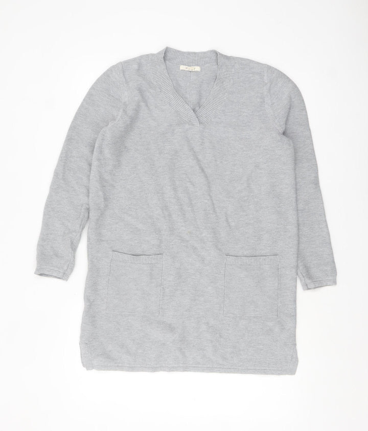 White Stuff Women's Grey V-Neck Tunic Jumper UK 12 Cotton Wool Blend