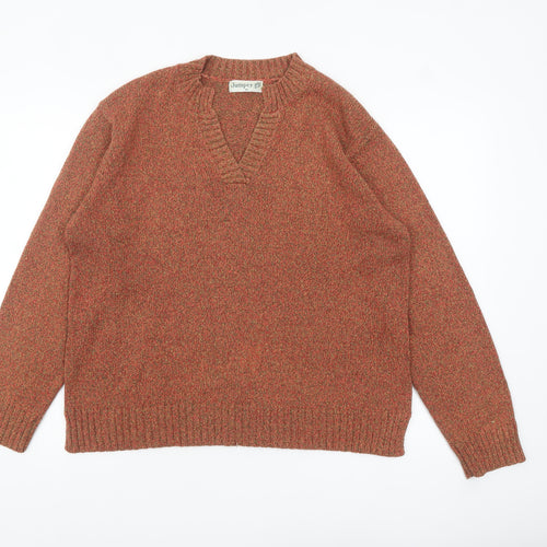 Jumper Womens Brown XL V-Neck Knit Cotton Blend Pullover