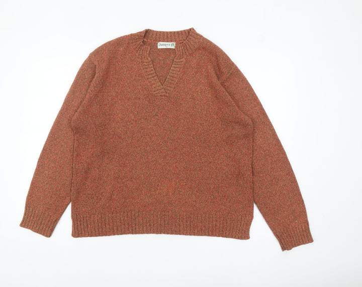 Jumper Womens Brown XL V-Neck Knit Cotton Blend Pullover