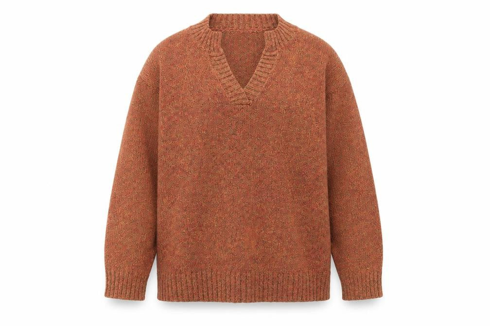 Front view of Jumper women’s brown xl v-neck knit cotton blend pullover