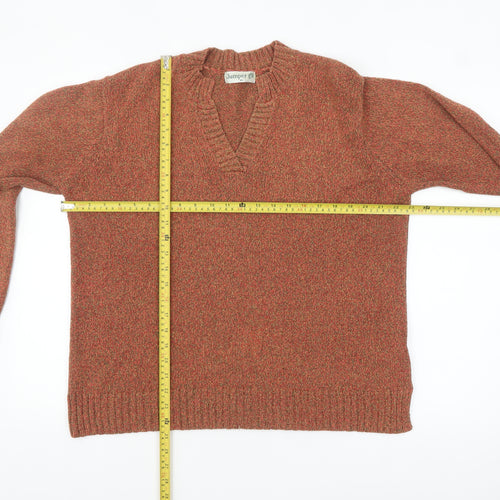 Jumper Womens Brown XL V-Neck Knit Cotton Blend Pullover