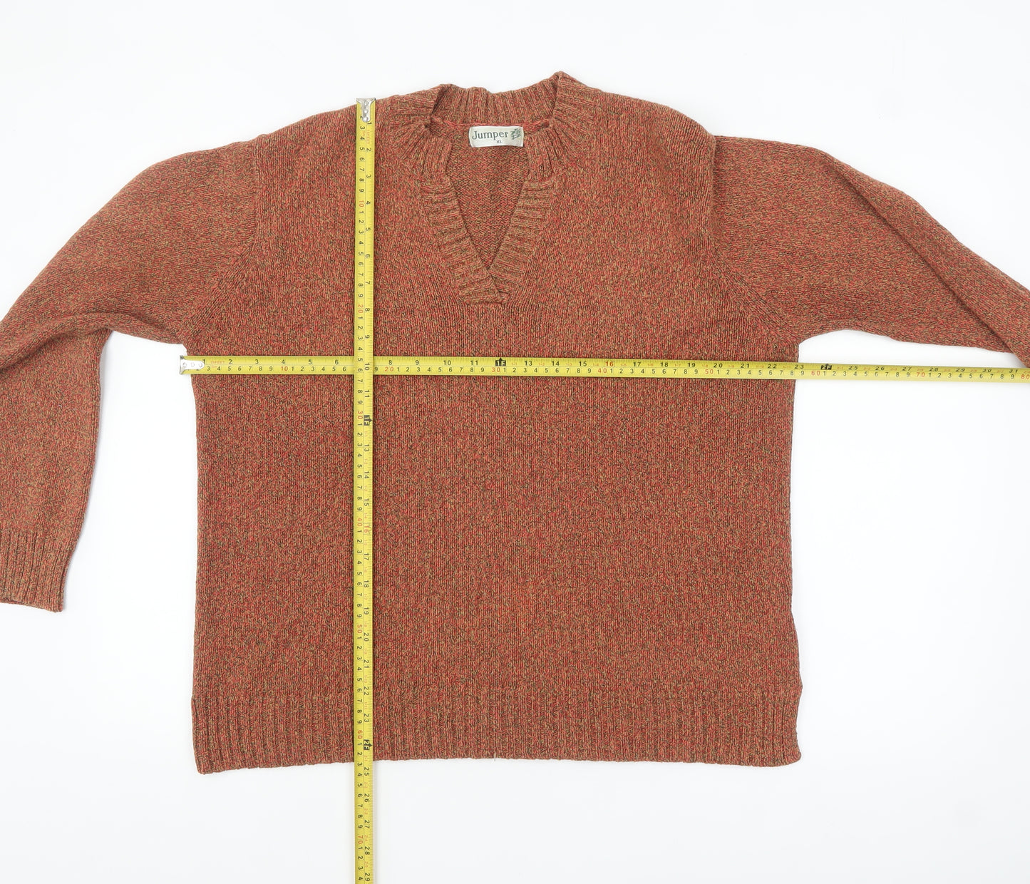 Jumper Womens Brown XL V-Neck Knit Cotton Blend Pullover