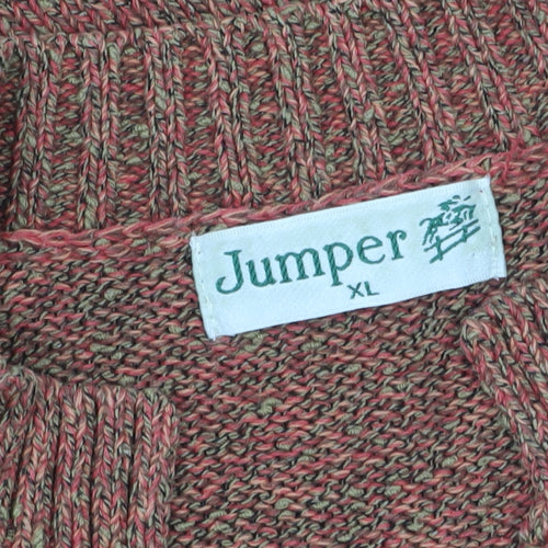 Jumper Womens Brown XL V-Neck Knit Cotton Blend Pullover