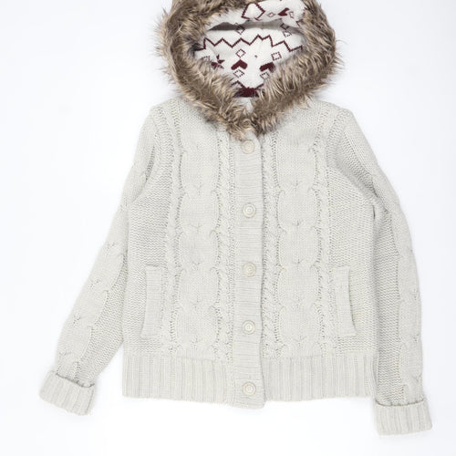 Hudson & Rose Women Beige Hooded Cable-Knit Cardigan Size 14