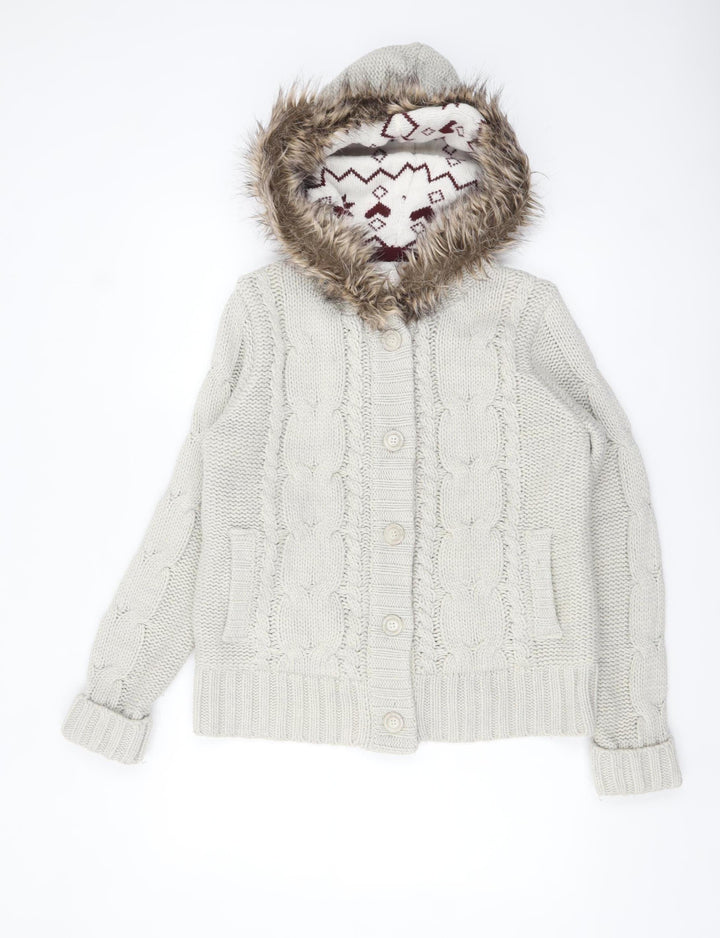 Hudson & Rose Women Beige Hooded Cable-Knit Cardigan Size 14