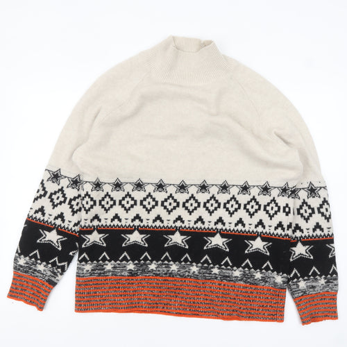 White Stuff Women’s Beige Wool Fair Isle High Neck Jumper Size 14