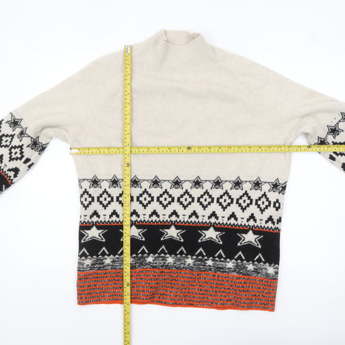 White Stuff Women’s Beige Wool Fair Isle High Neck Jumper Size 14