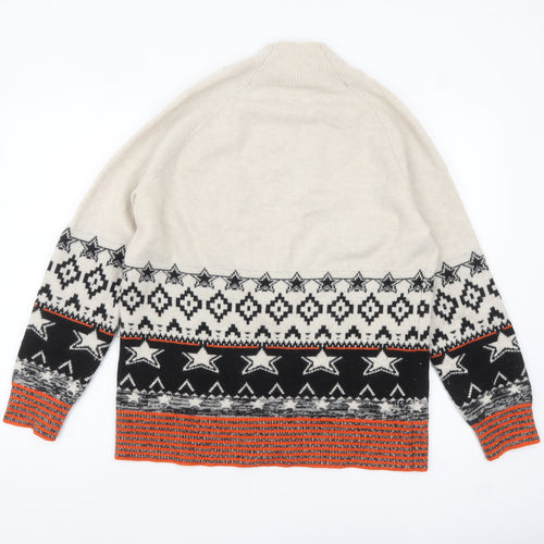 White Stuff Women’s Beige Wool Fair Isle High Neck Jumper Size 14