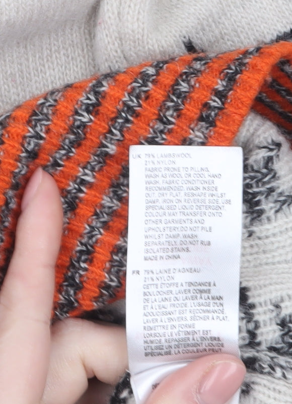 White Stuff Women’s Beige Wool Fair Isle High Neck Jumper Size 14