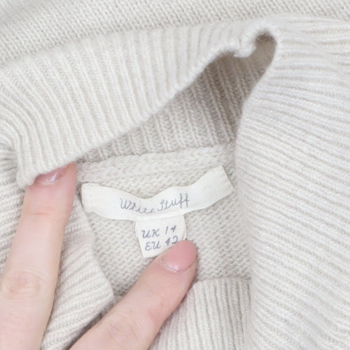 White Stuff Women’s Beige Wool Fair Isle High Neck Jumper Size 14