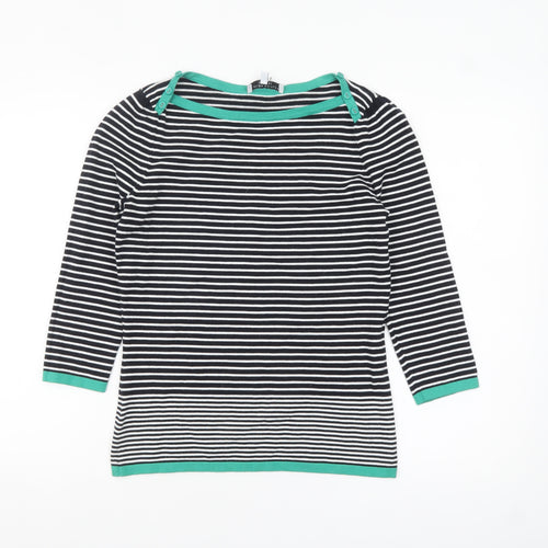 Laura Ashley Women's Black Stripe Boat Neck 3/4 Sleeve Cotton Jumper Size 12