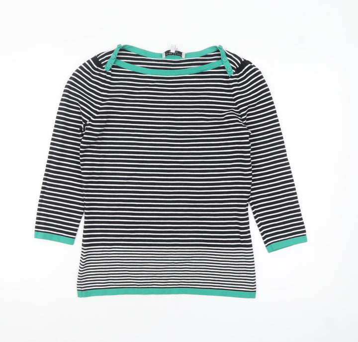 Laura Ashley Women's Black Stripe Boat Neck 3/4 Sleeve Cotton Jumper Size 12