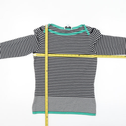 Laura Ashley Women's Black Stripe Boat Neck 3/4 Sleeve Cotton Jumper Size 12