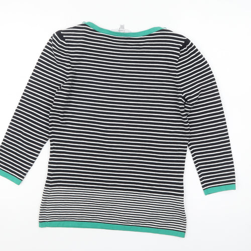 Laura Ashley Women's Black Stripe Boat Neck 3/4 Sleeve Cotton Jumper Size 12