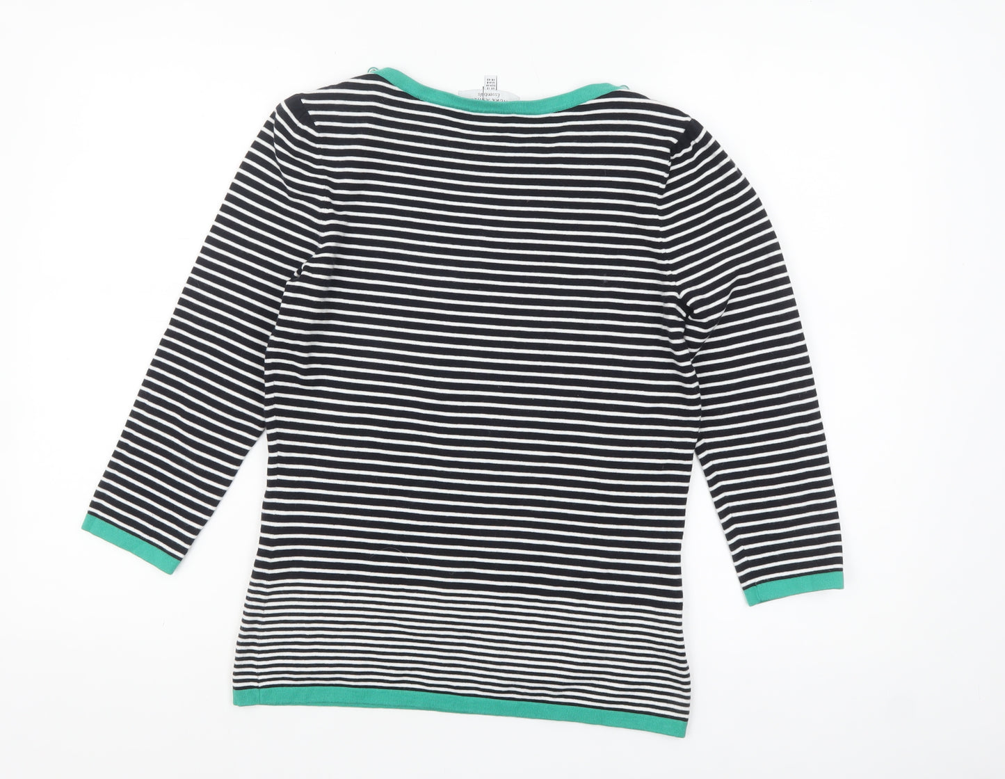 Laura Ashley Women's Black Stripe Boat Neck 3/4 Sleeve Cotton Jumper Size 12
