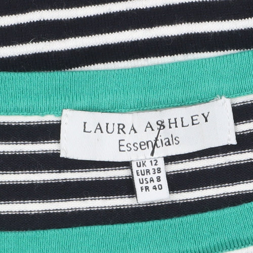 Laura Ashley Women's Black Stripe Boat Neck 3/4 Sleeve Cotton Jumper Size 12