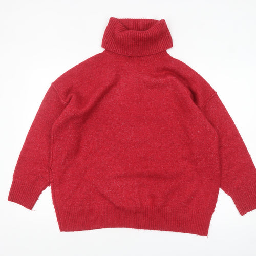 MNG Women's Red Roll Neck Knit Jumper Size S Relaxed Fit