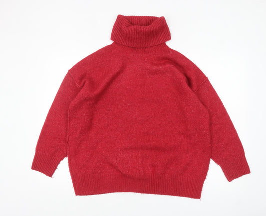 MNG Women's Red Roll Neck Knit Jumper Size S Relaxed Fit