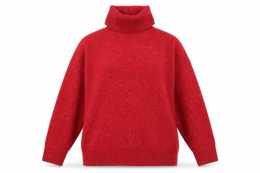 Front view of Mango Women's Red Roll Neck Knit Jumper, size S, Relaxed Fit