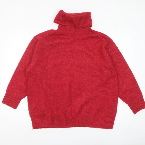 MNG Women's Red Roll Neck Knit Jumper Size S Relaxed Fit
