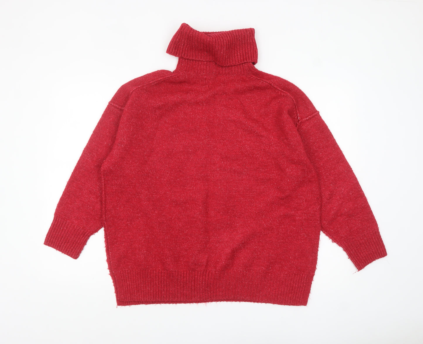 MNG Women's Red Roll Neck Knit Jumper Size S Relaxed Fit