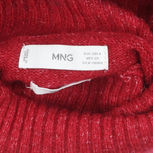 MNG Women's Red Roll Neck Knit Jumper Size S Relaxed Fit