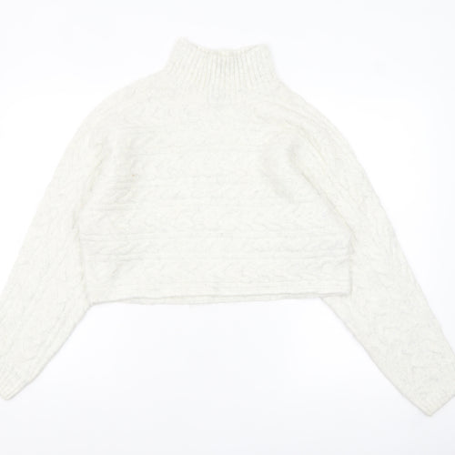 New Look Women White Cable-Knit High Neck Jumper Size M