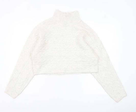 New Look Women White Cable-Knit High Neck Jumper Size M
