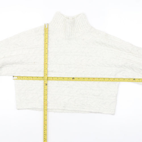 New Look Women White Cable-Knit High Neck Jumper Size M