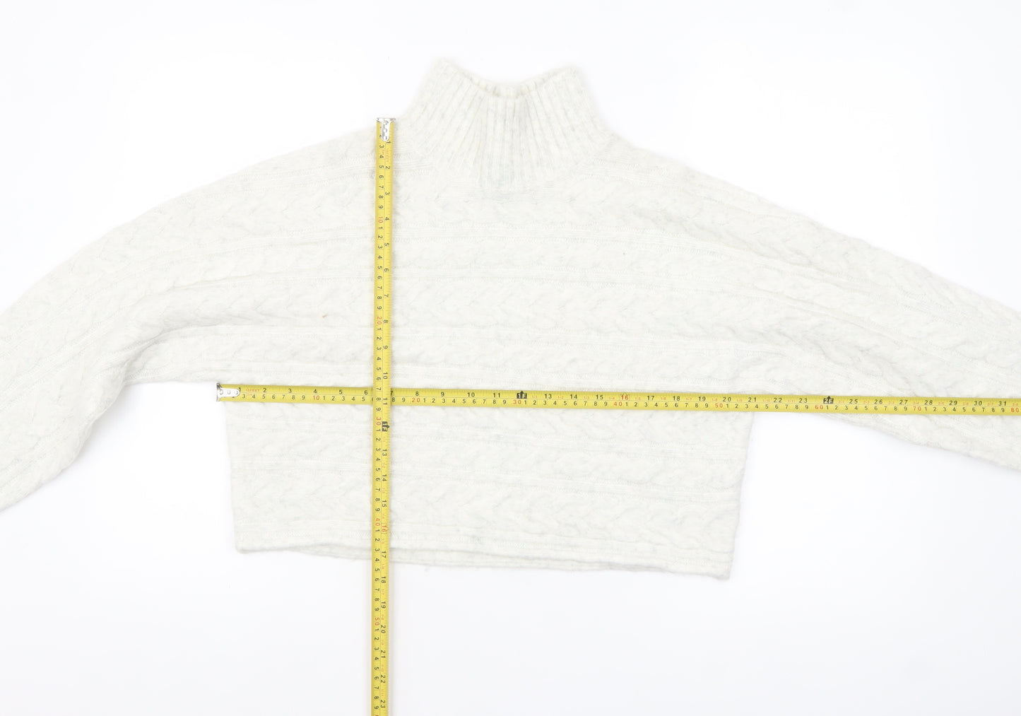 New Look Women White Cable-Knit High Neck Jumper Size M