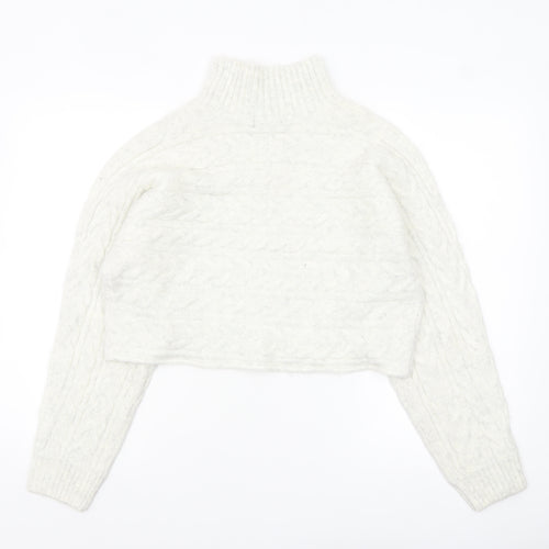 New Look Women White Cable-Knit High Neck Jumper Size M