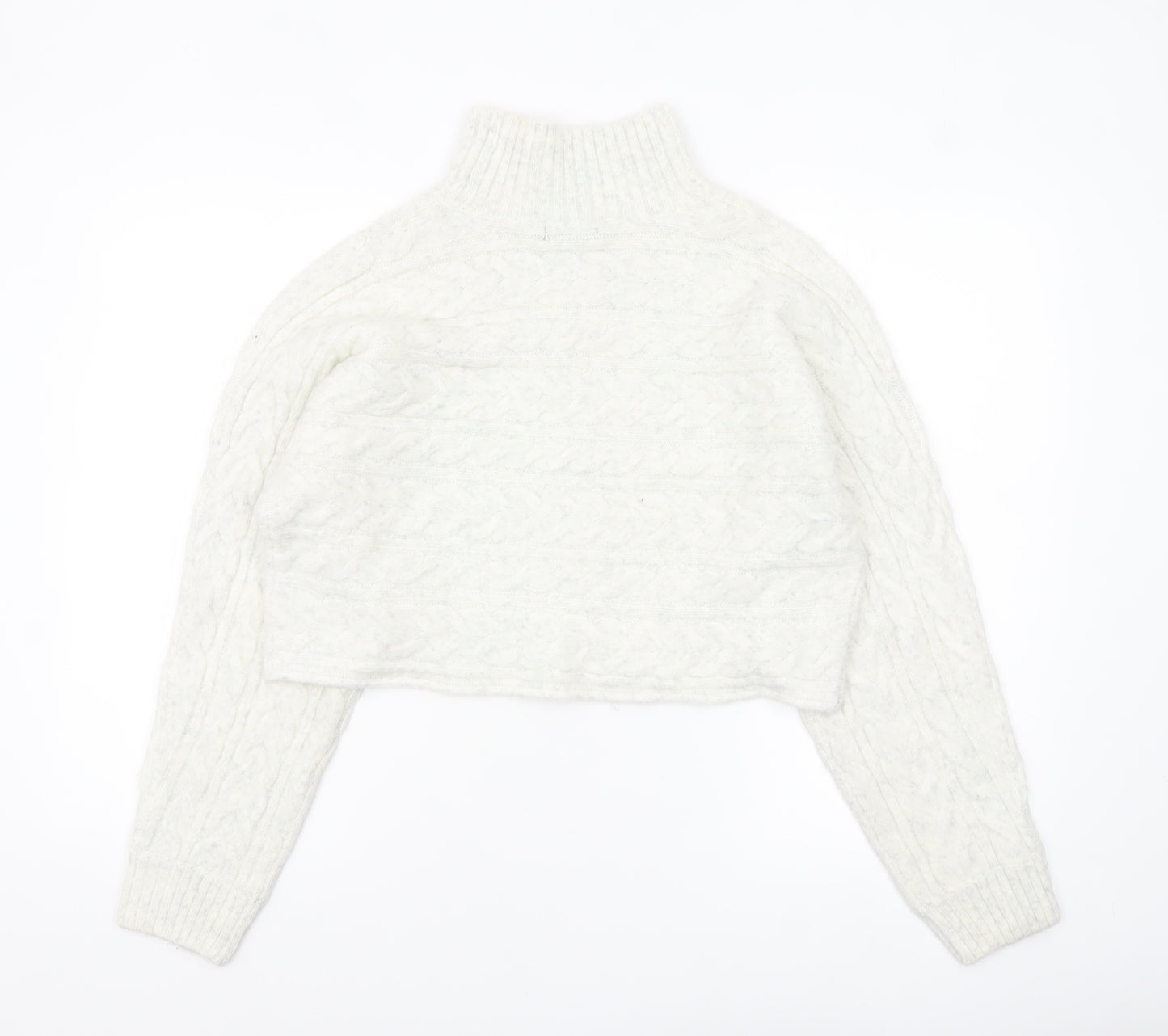 New Look Women White Cable-Knit High Neck Jumper Size M