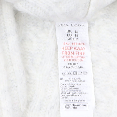 New Look Women White Cable-Knit High Neck Jumper Size M