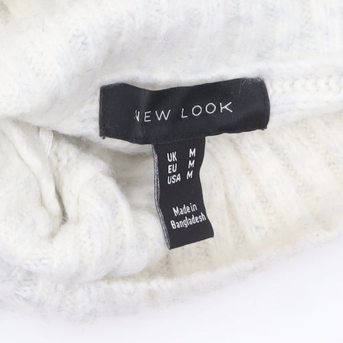 New Look Women White Cable-Knit High Neck Jumper Size M