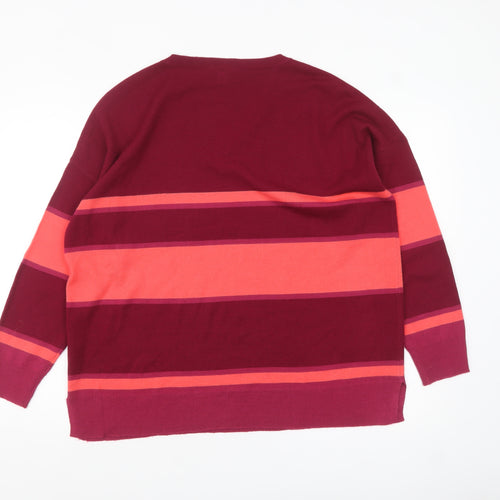 M&Co Women’s Red Striped V-Neck Pullover Jumper Size 16