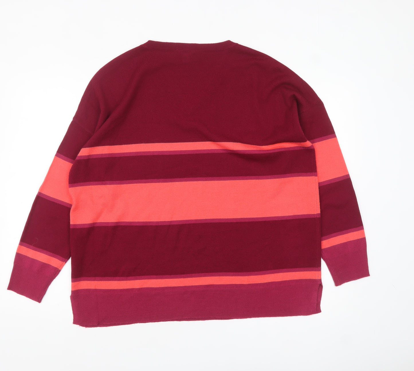 M&Co Women’s Red Striped V-Neck Pullover Jumper Size 16