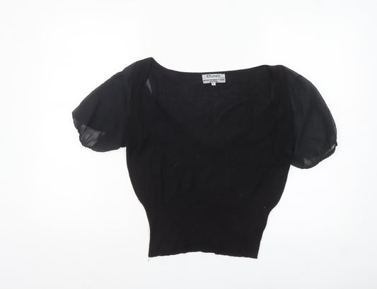 Noa Noa Women Black Cropped Puff Sleeve Blouse XL